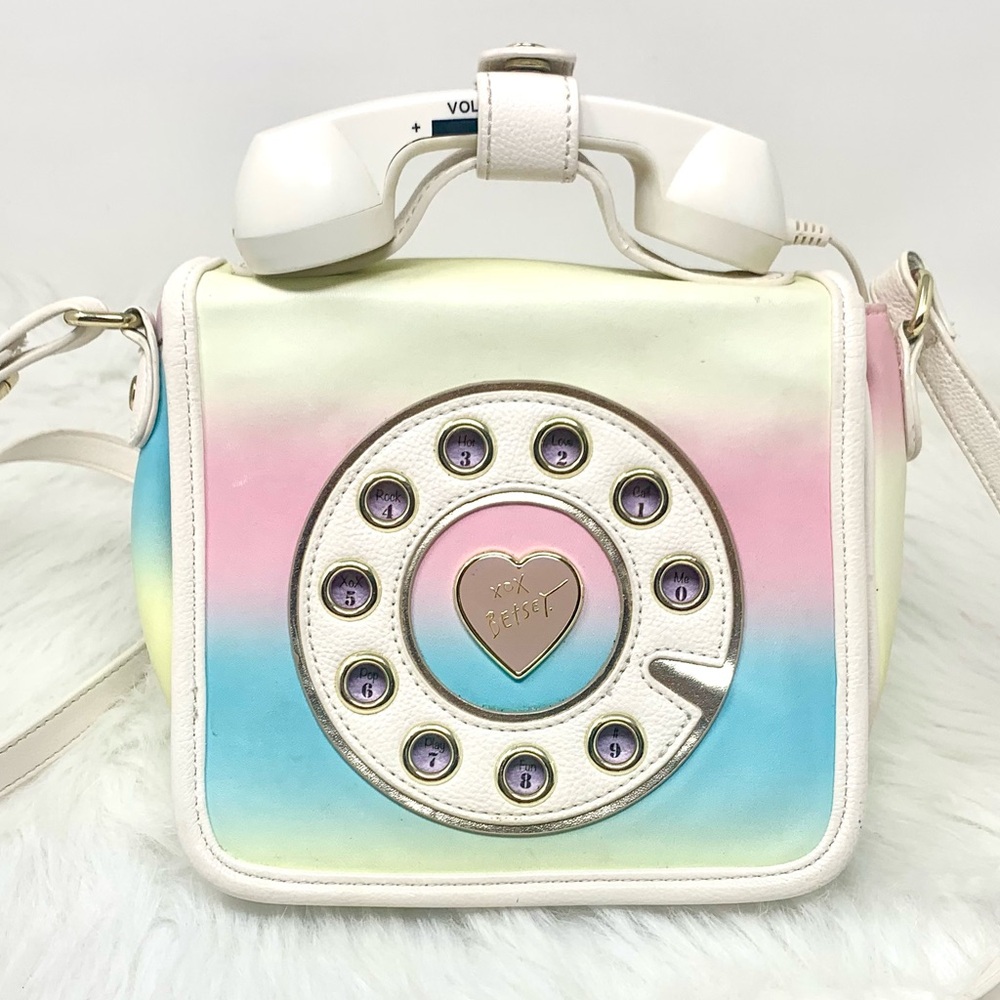 Iconic Betsey Johnson Retro Telephone Crossbody Bag Purse Pastel Rainbow Works!